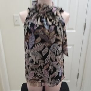 Ann Taylor Factory Black and Beige Leaf Print Blouse
